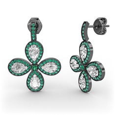 Aida Küpe - Yeşil kuvars ve beyaz zirkon 925 ayar siyah rodyum kaplama gümüş küpe #1p241br