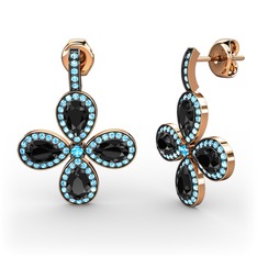 Aida Küpe - Akuamarin ve siyah zirkon 14 ayar rose altın küpe #1ssc9y2