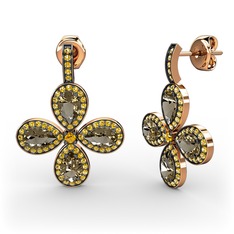 Sitrin ve dumanlı kuvars 14 ayar rose altın küpe