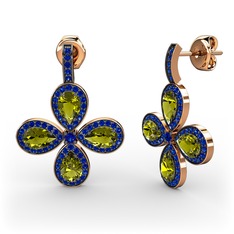 Lab safir ve peridot 18 ayar rose altın küpe