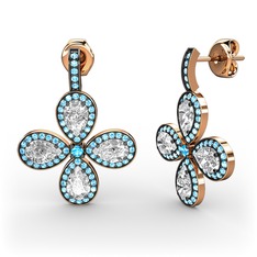 Aida Küpe - Akuamarin ve beyaz zirkon 925 ayar rose altın kaplama gümüş küpe #1toxr8l