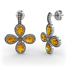 Aida Küpe - Dumanlı kuvars ve sitrin 14 ayar beyaz altın küpe #1uh5uod