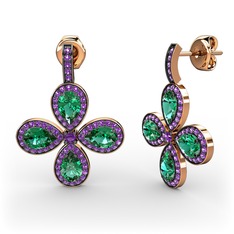 Aida Küpe - Ametist ve yeşil kuvars 18 ayar rose altın küpe #1vaxnl1