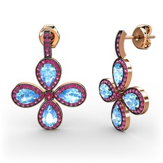 Aida Küpe - Rodolit garnet ve akuamarin 18 ayar rose altın küpe #1w0ll5t