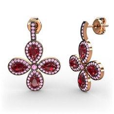 Pembe kuvars ve garnet 18 ayar rose altın küpe