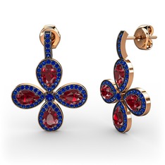 Aida Küpe - Lab safir ve garnet 18 ayar rose altın küpe #3418kj