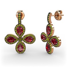 Peridot ve garnet 18 ayar rose altın küpe