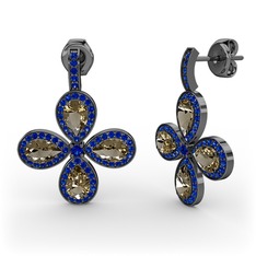 Aida Küpe - Lab safir ve dumanlı kuvars 925 ayar siyah rodyum kaplama gümüş küpe #44xsox