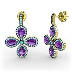 Aida Küpe - Akuamarin ve ametist 18 ayar altın küpe #507zcz