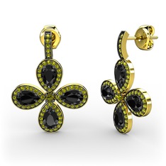Peridot ve siyah zirkon 8 ayar altın küpe