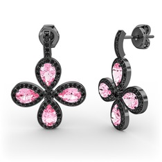 Aida Küpe - Siyah zirkon ve pembe kuvars 925 ayar siyah rodyum kaplama gümüş küpe #9bwdsy