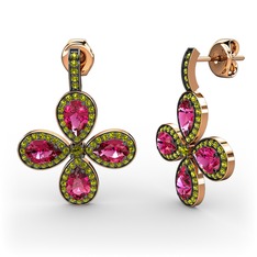 Aida Küpe - Peridot ve rodolit garnet 14 ayar rose altın küpe #9nbqly