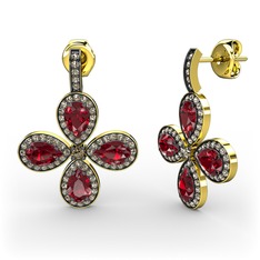 Dumanlı kuvars ve garnet 18 ayar altın küpe