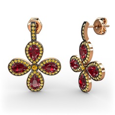 Sitrin ve garnet 8 ayar rose altın küpe