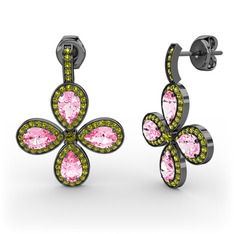 Aida Küpe - Peridot ve pembe kuvars 925 ayar siyah rodyum kaplama gümüş küpe #9ujt1h