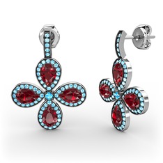 Akuamarin ve garnet 18 ayar beyaz altın küpe