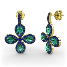 Aida Küpe - Lab safir ve yeşil kuvars 18 ayar altın küpe #ak7nlc