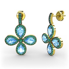Yeşil kuvars ve akuamarin 18 ayar altın küpe