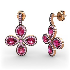 Pembe kuvars ve rodolit garnet 14 ayar rose altın küpe