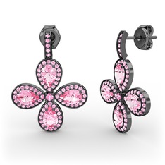 Aida Küpe - Pembe kuvars 925 ayar siyah rodyum kaplama gümüş küpe #ay7pue