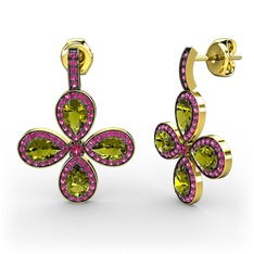 Rodolit garnet ve peridot 8 ayar altın küpe