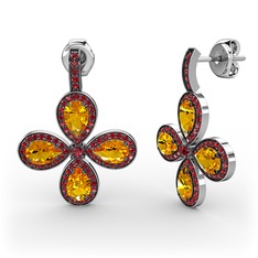 Aida Küpe - Garnet ve sitrin 8 ayar beyaz altın küpe #bozync