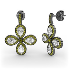 Peridot ve beyaz zirkon 925 ayar siyah rodyum kaplama gümüş küpe