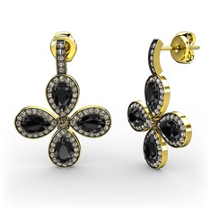 Aida Küpe - Dumanlı kuvars ve siyah zirkon 8 ayar altın küpe #c4fn92