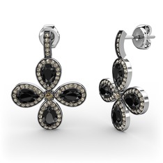 Aida Küpe - Dumanlı kuvars ve siyah zirkon 14 ayar beyaz altın küpe #cg3ywf