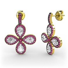 Rodolit garnet ve beyaz zirkon 14 ayar altın küpe