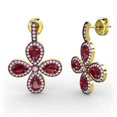 Aida Küpe - Pembe kuvars ve garnet 18 ayar altın küpe #co54yw