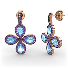 Aida Küpe - Ametist ve akuamarin 8 ayar rose altın küpe #cz1xgr