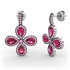 Aida Küpe - Pembe kuvars ve rodolit garnet 8 ayar beyaz altın küpe #d68idq