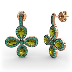 Aida Küpe - Yeşil kuvars ve peridot 925 ayar rose altın kaplama gümüş küpe #dsknn8