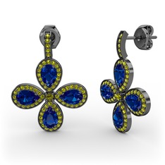 Aida Küpe - Peridot ve lab safir 925 ayar siyah rodyum kaplama gümüş küpe #dvl29o