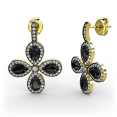 Beyaz zirkon ve siyah zirkon 18 ayar altın küpe