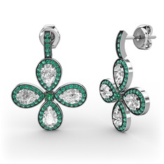 Yeşil kuvars ve beyaz zirkon 8 ayar beyaz altın küpe