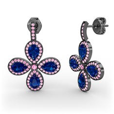 Aida Küpe - Pembe kuvars ve lab safir 925 ayar siyah rodyum kaplama gümüş küpe #ezsb8v