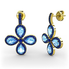 Lab safir ve akuamarin 8 ayar altın küpe