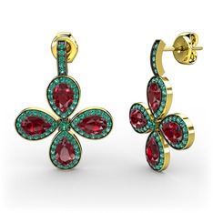 Aida Küpe - Yeşil kuvars ve garnet 8 ayar altın küpe #hfnfhx