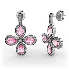 Aida Küpe - Beyaz zirkon ve pembe kuvars 8 ayar beyaz altın küpe #hfo7oa