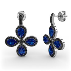 Siyah zirkon ve lab safir 14 ayar beyaz altın küpe