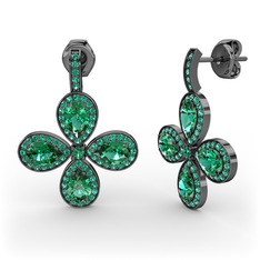 Aida Küpe - Yeşil kuvars 925 ayar siyah rodyum kaplama gümüş küpe #i1arwh