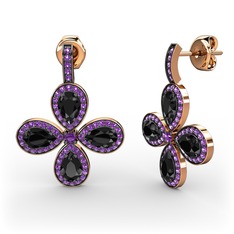 Aida Küpe - Ametist ve siyah zirkon 14 ayar rose altın küpe #i1tapb