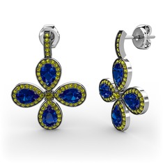 Peridot ve lab safir 14 ayar beyaz altın küpe