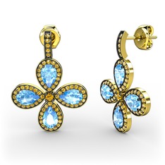 Sitrin ve akuamarin 14 ayar altın küpe