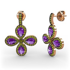 Aida Küpe - Peridot ve ametist 925 ayar rose altın kaplama gümüş küpe #iicc09