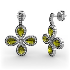 Beyaz zirkon ve peridot 8 ayar beyaz altın küpe