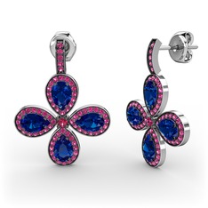 Rodolit garnet ve lab safir 14 ayar beyaz altın küpe