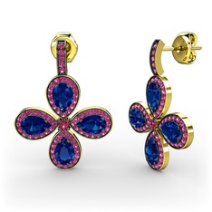 Aida Küpe - Rodolit garnet ve lab safir 8 ayar altın küpe #j25647